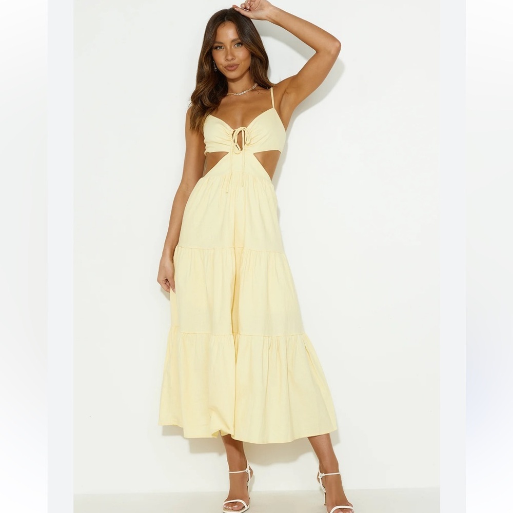 Hello Molly Loving Her Style Pastel Yellow Cutout Maxi Dress